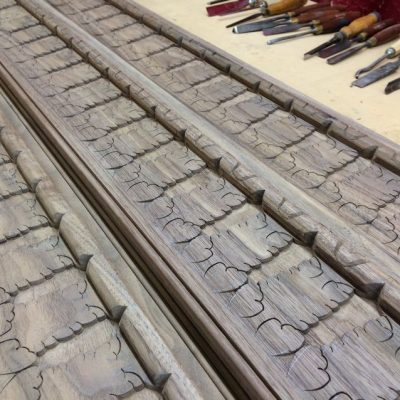 Work in progress: setting out the carved acanthus leaf frieze